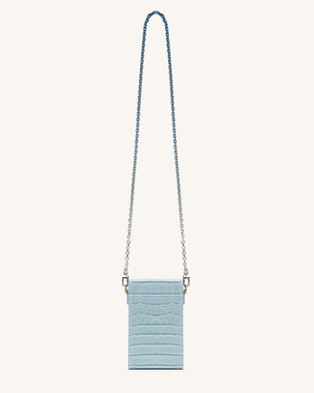 Lola Handytasche mit Kette - Krokodilprägung in Eisblau