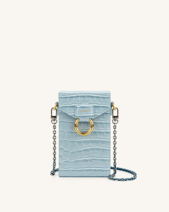 Lola Handytasche mit Kette - Krokodilprägung in Eisblau