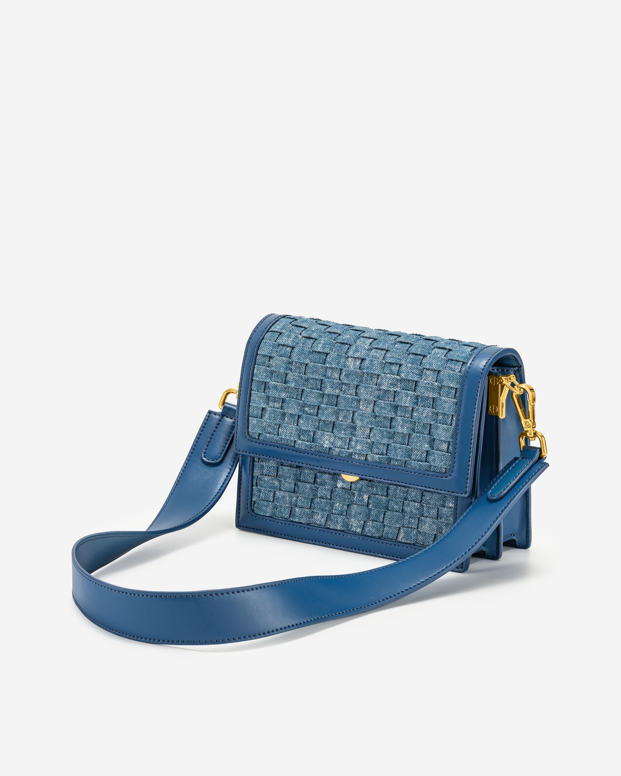 Mini-Klappentasche - Blaues Denim-Gewebe