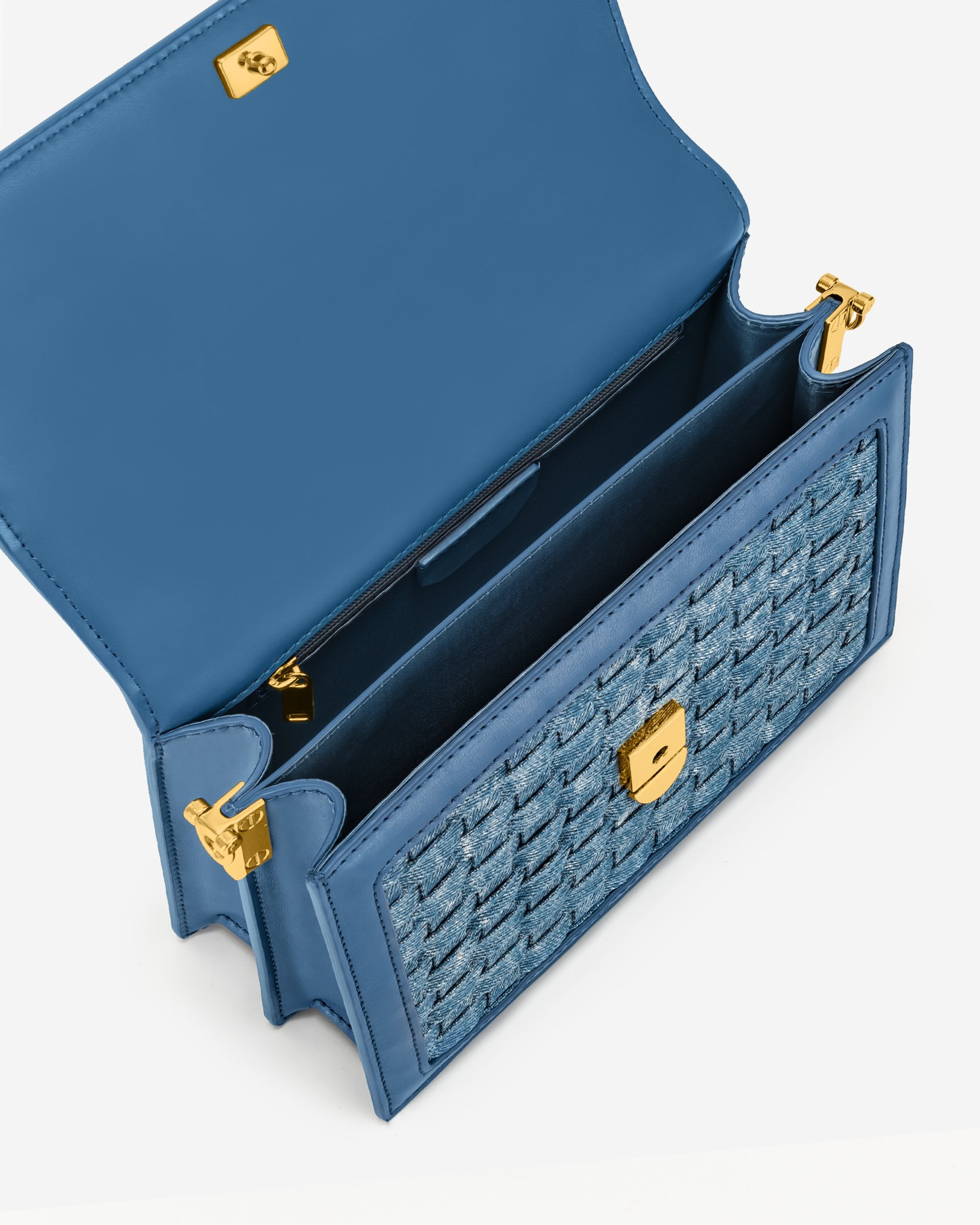 Mini-Klappentasche - Blaues Denim-Gewebe