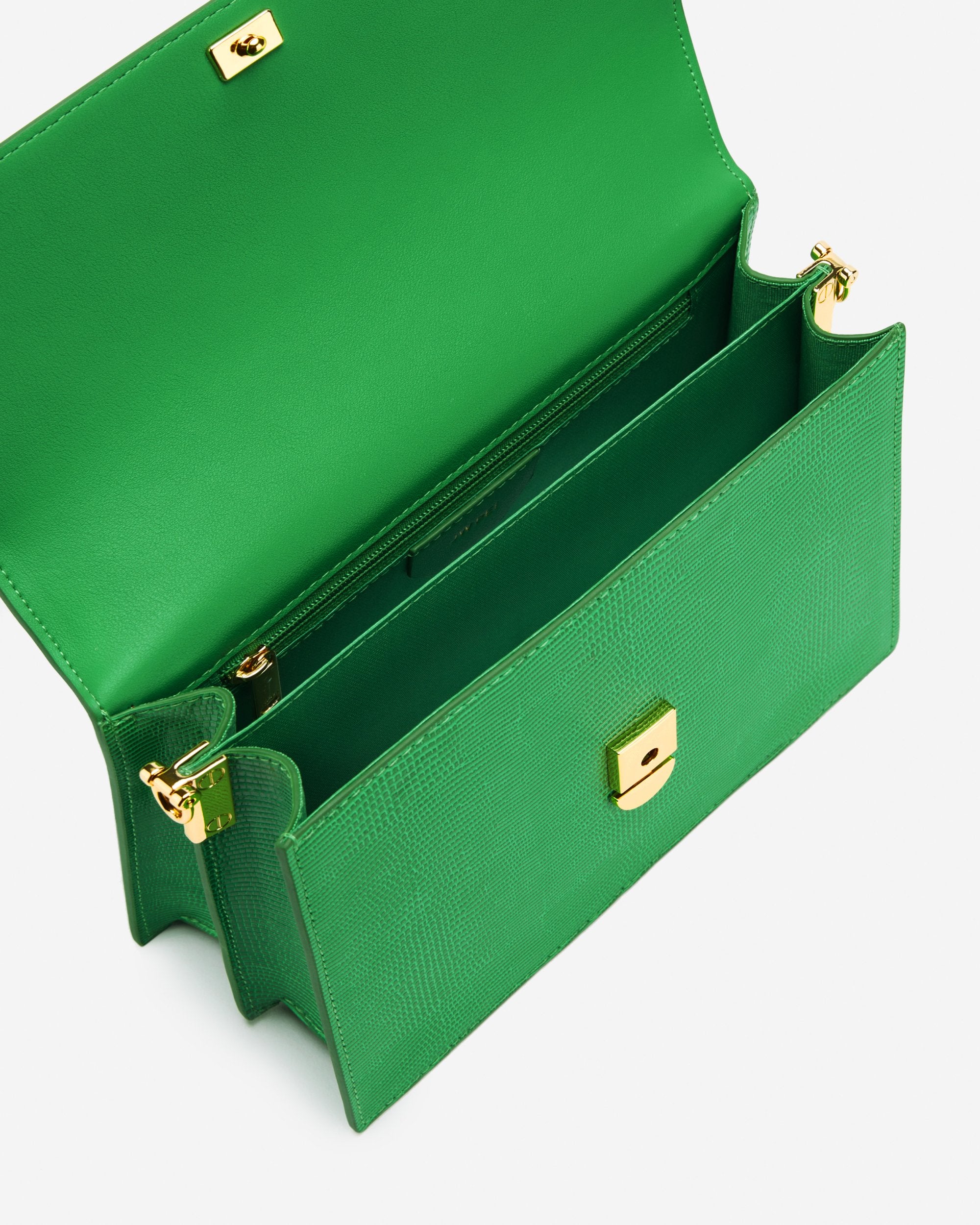 Mini-Klappentasche -  Echsenprägung in Grasgrün