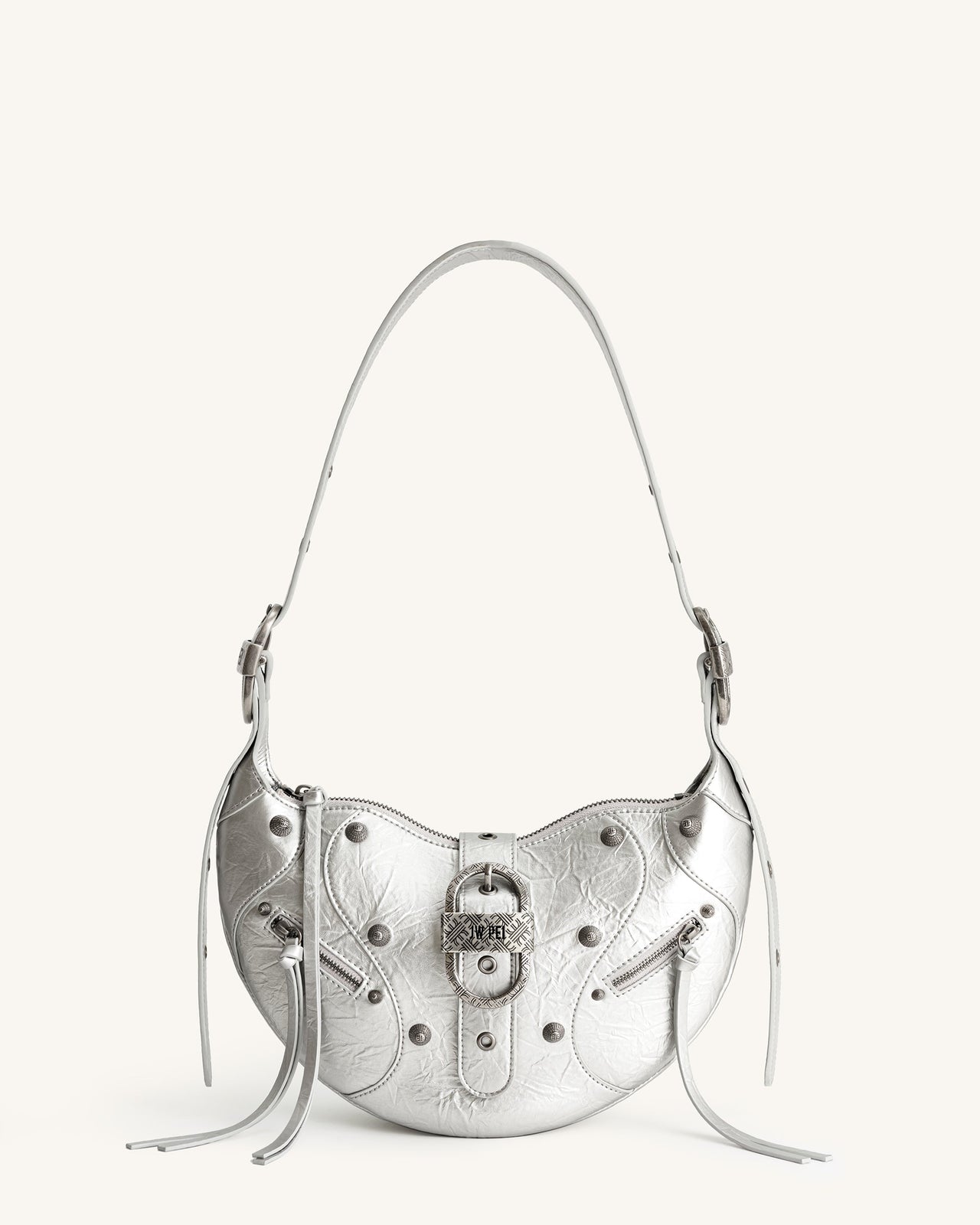 Tessa Schultertasche mit metallischer Faltenoptik - Silber