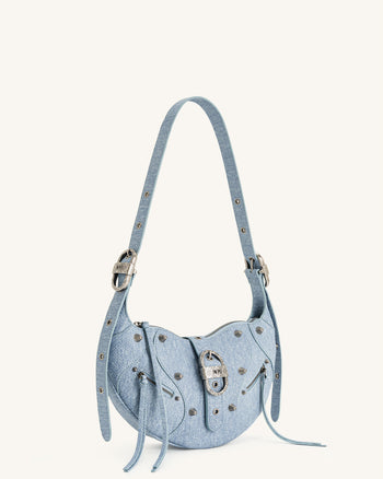 Damen Tessa Denim geprägte Schultertasche - Blau