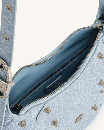 Damen Tessa Denim geprägte Schultertasche - Blau