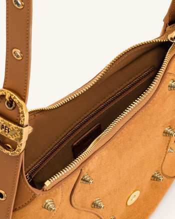 Tessa Wildleder Schultertasche - Kamel