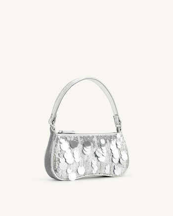 Eva Metallische Pailletten Mini-Schultertasche - Silber