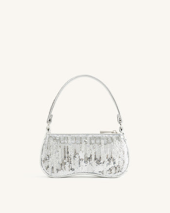 Eva Metallische Pailletten Mini-Schultertasche - Silber
