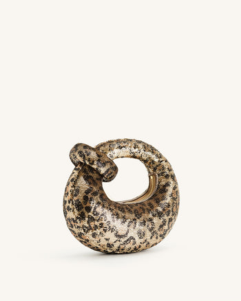 Abacus Metallic Pailletten Mini Top-Handle-Tasche - Leopardenmuster