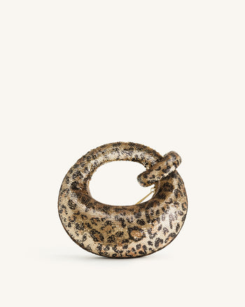 Abacus Metallic Pailletten Mini Top-Handle-Tasche - Leopardenmuster