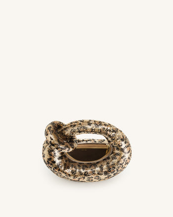 Abacus Metallic Pailletten Mini Top-Handle-Tasche - Leopardenmuster
