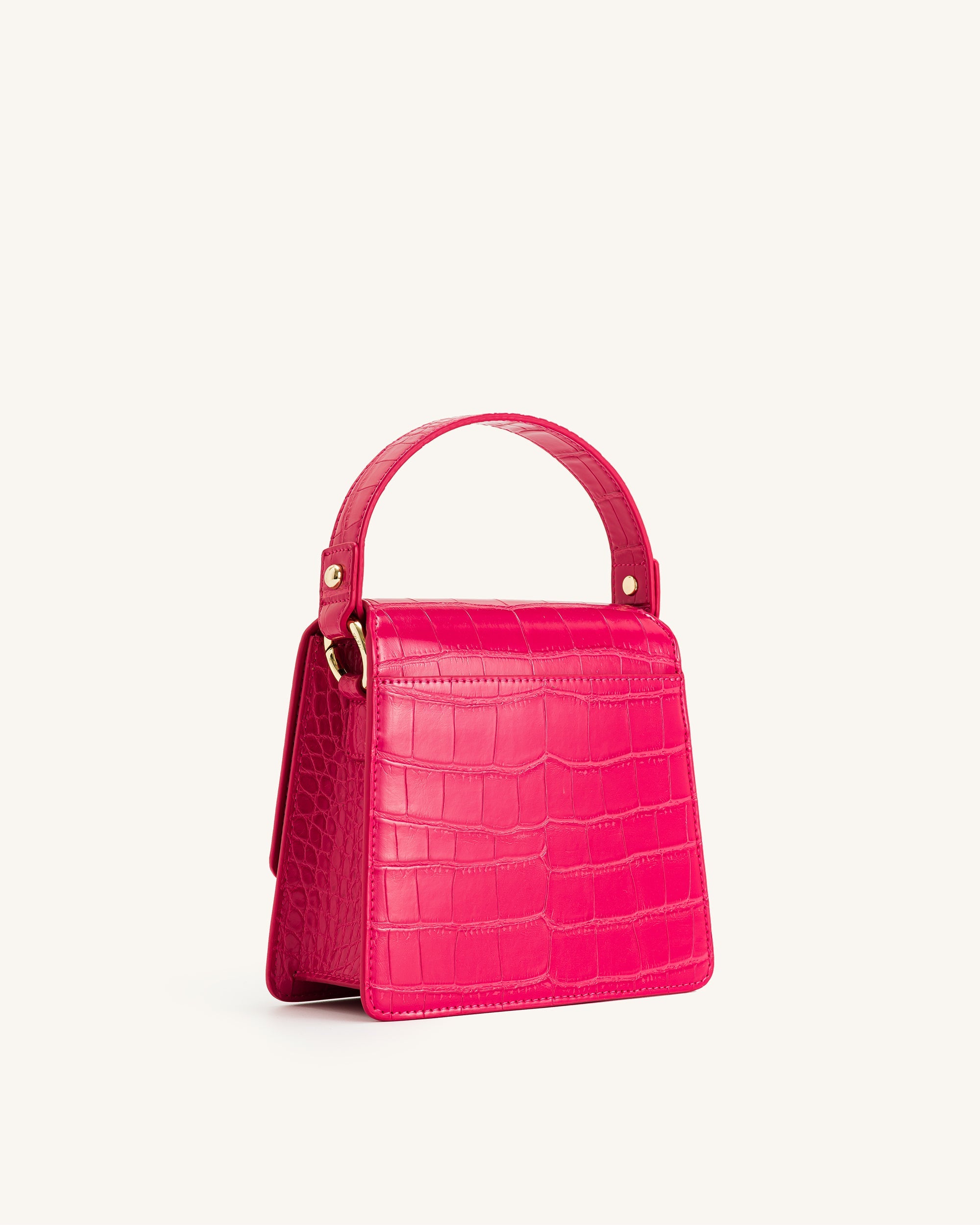 FAE Crossbody-Tasche mit Obergriff- Magenta Krokodil