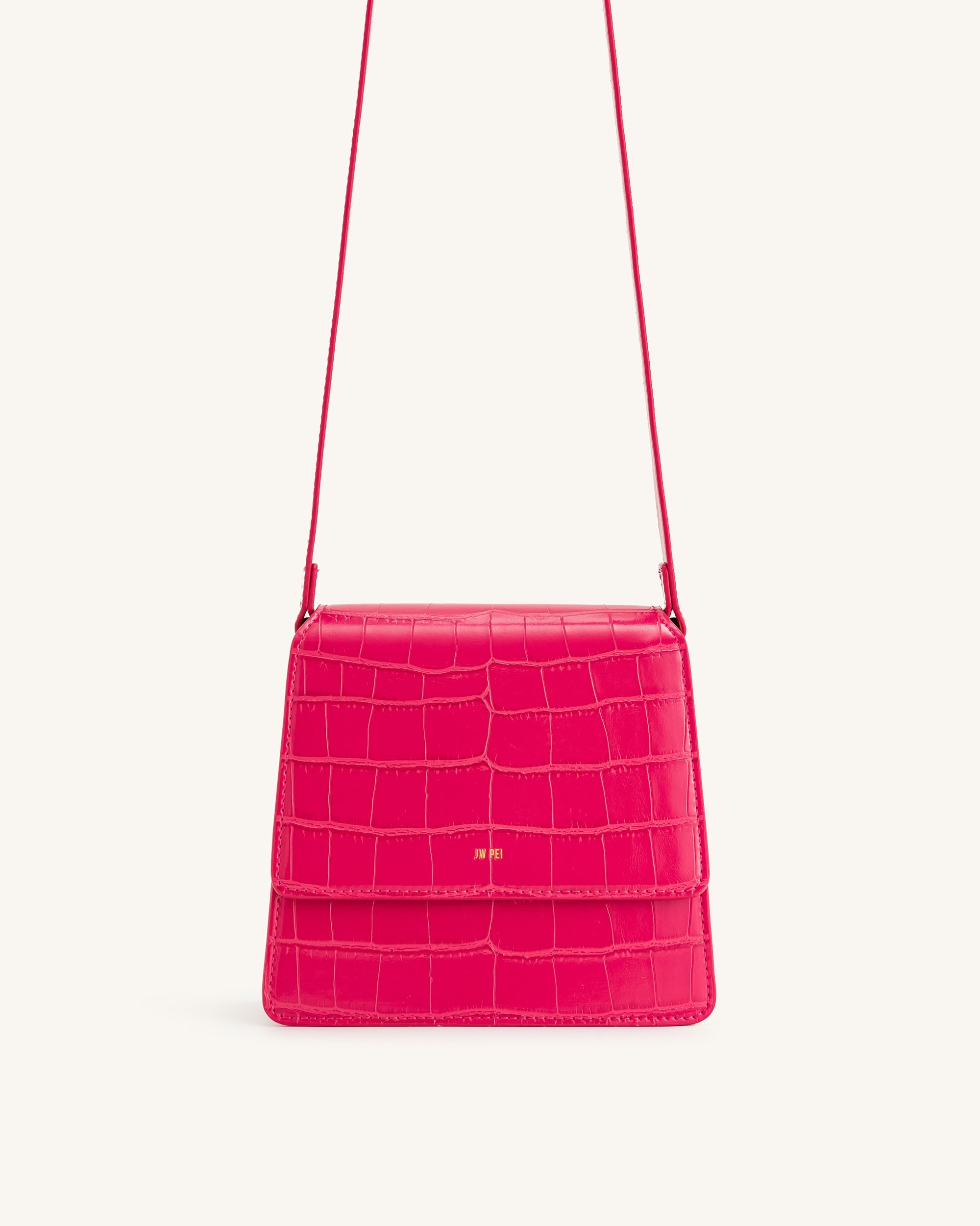 FAE Crossbody-Tasche mit Obergriff- Magenta Krokodil