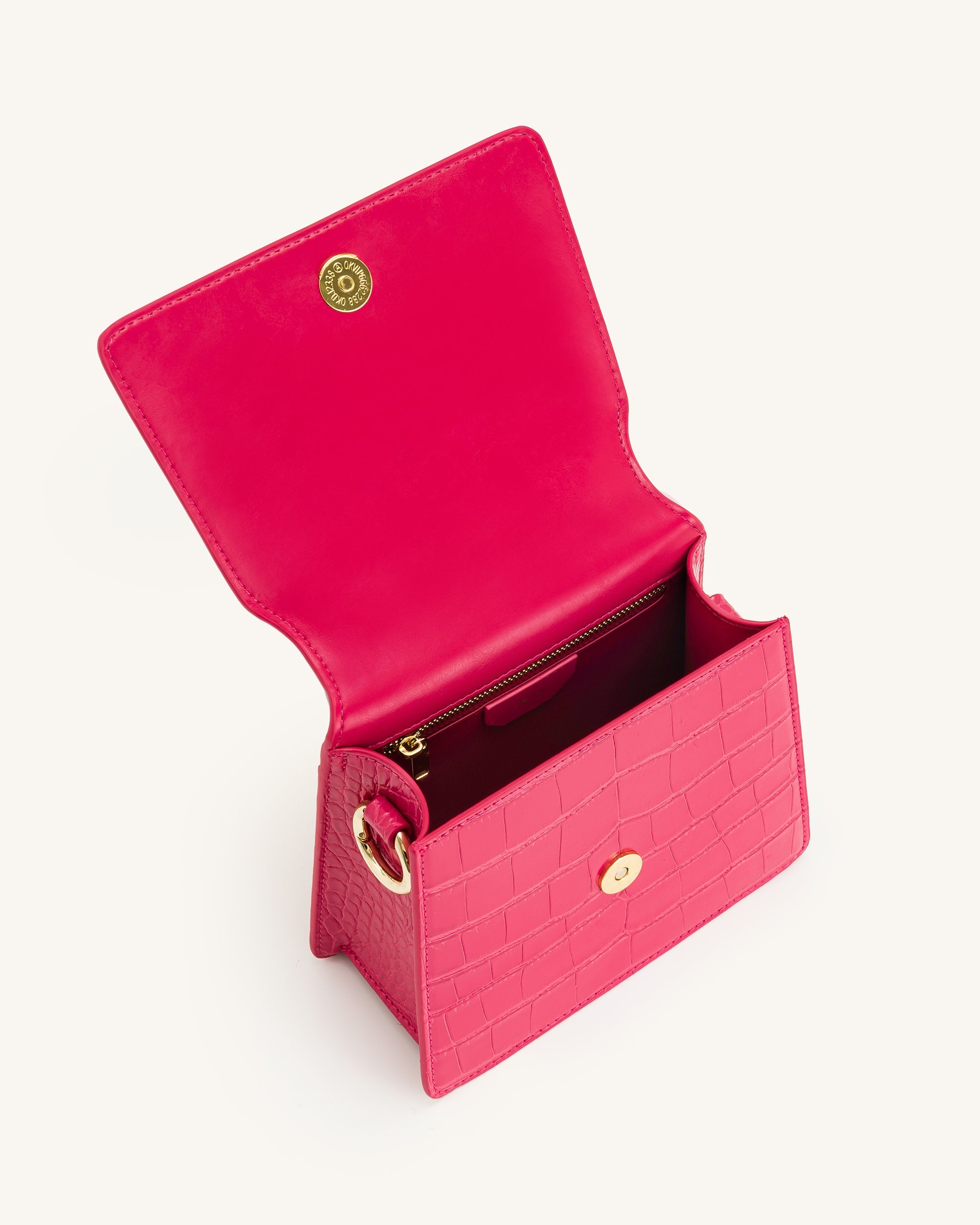 FAE Crossbody-Tasche mit Obergriff- Magenta Krokodil