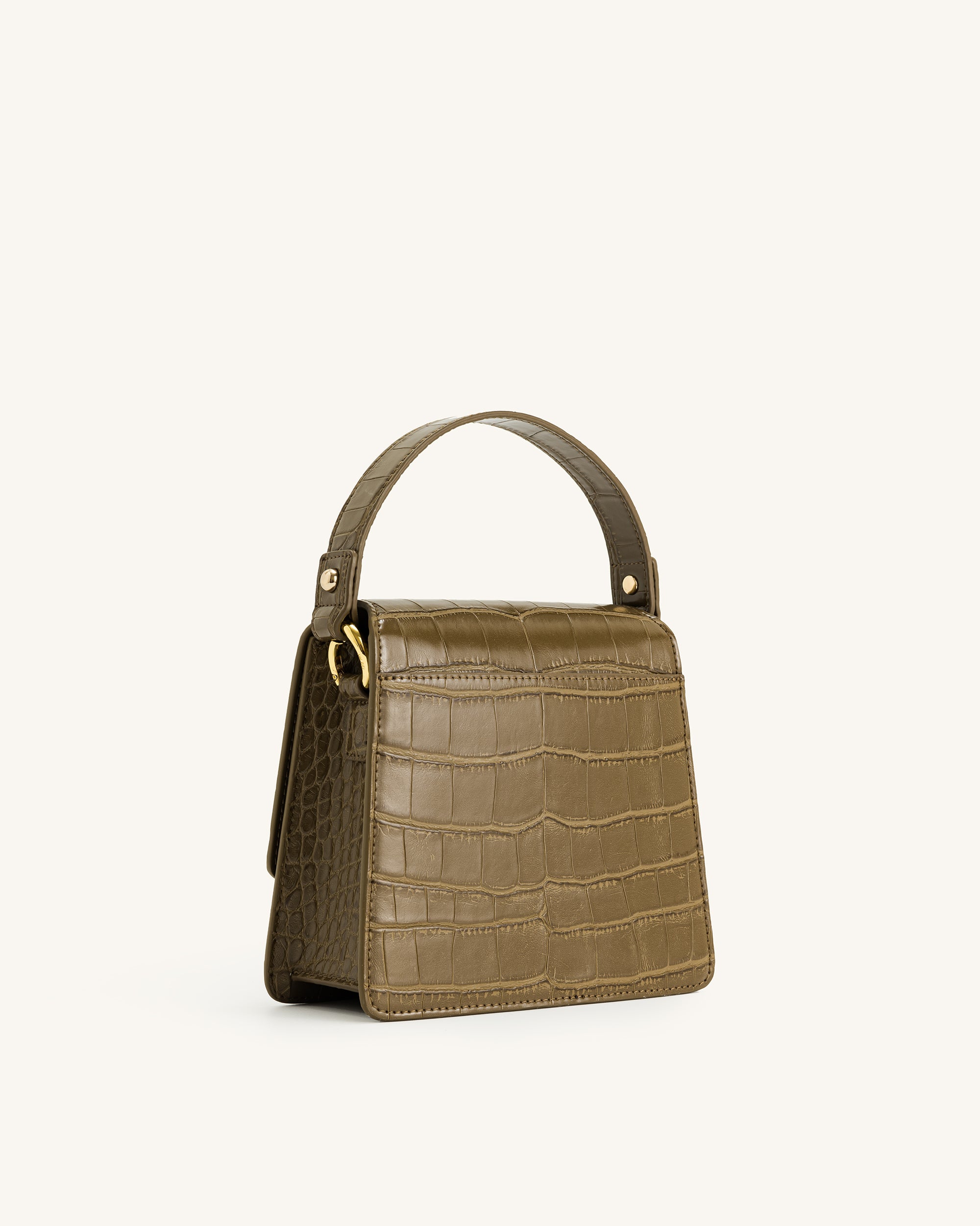FAE Crossbody-Tasche mit Obergriff - Dunkles Olivenkrokodil
