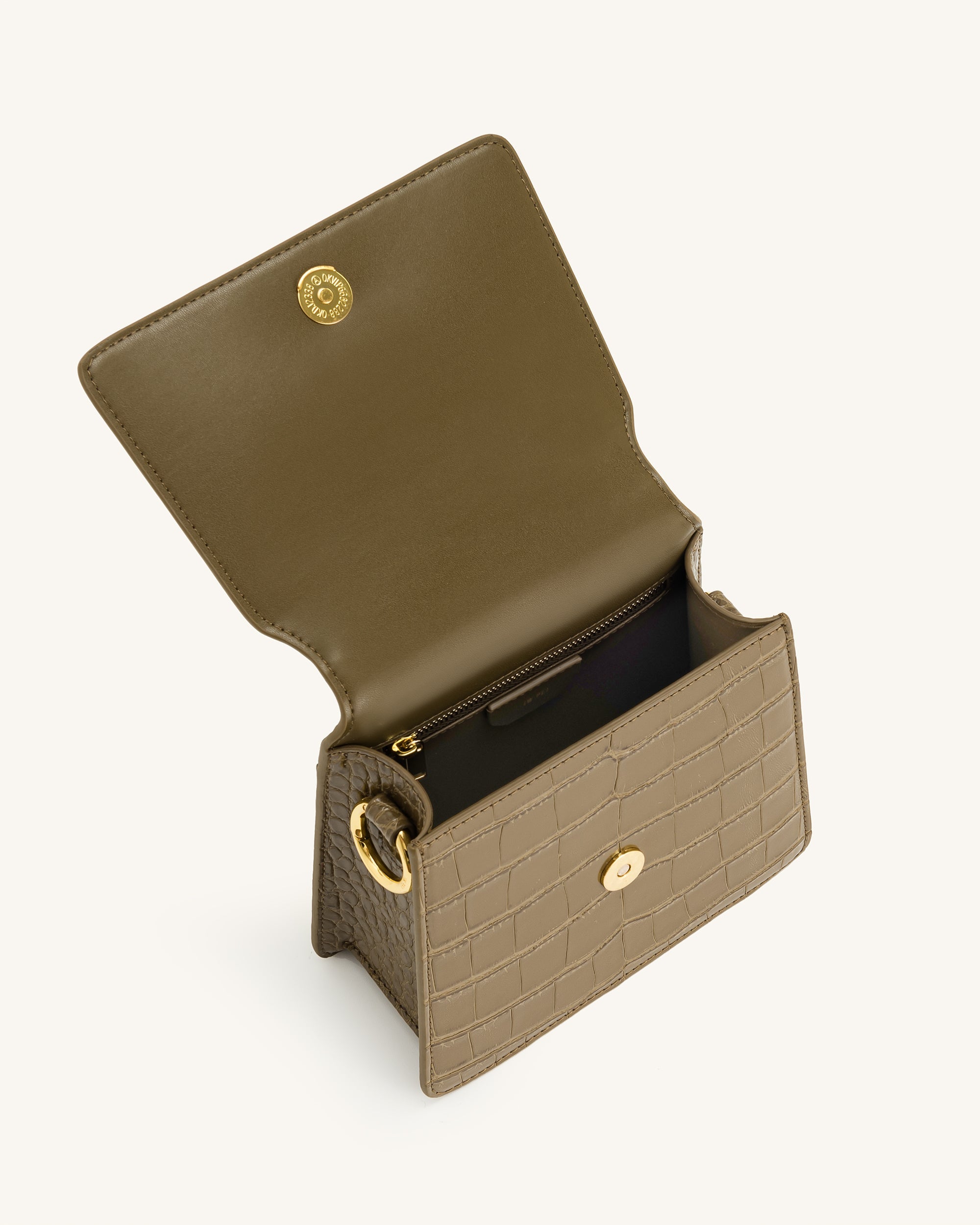 FAE Crossbody-Tasche mit Obergriff - Dunkles Olivenkrokodil