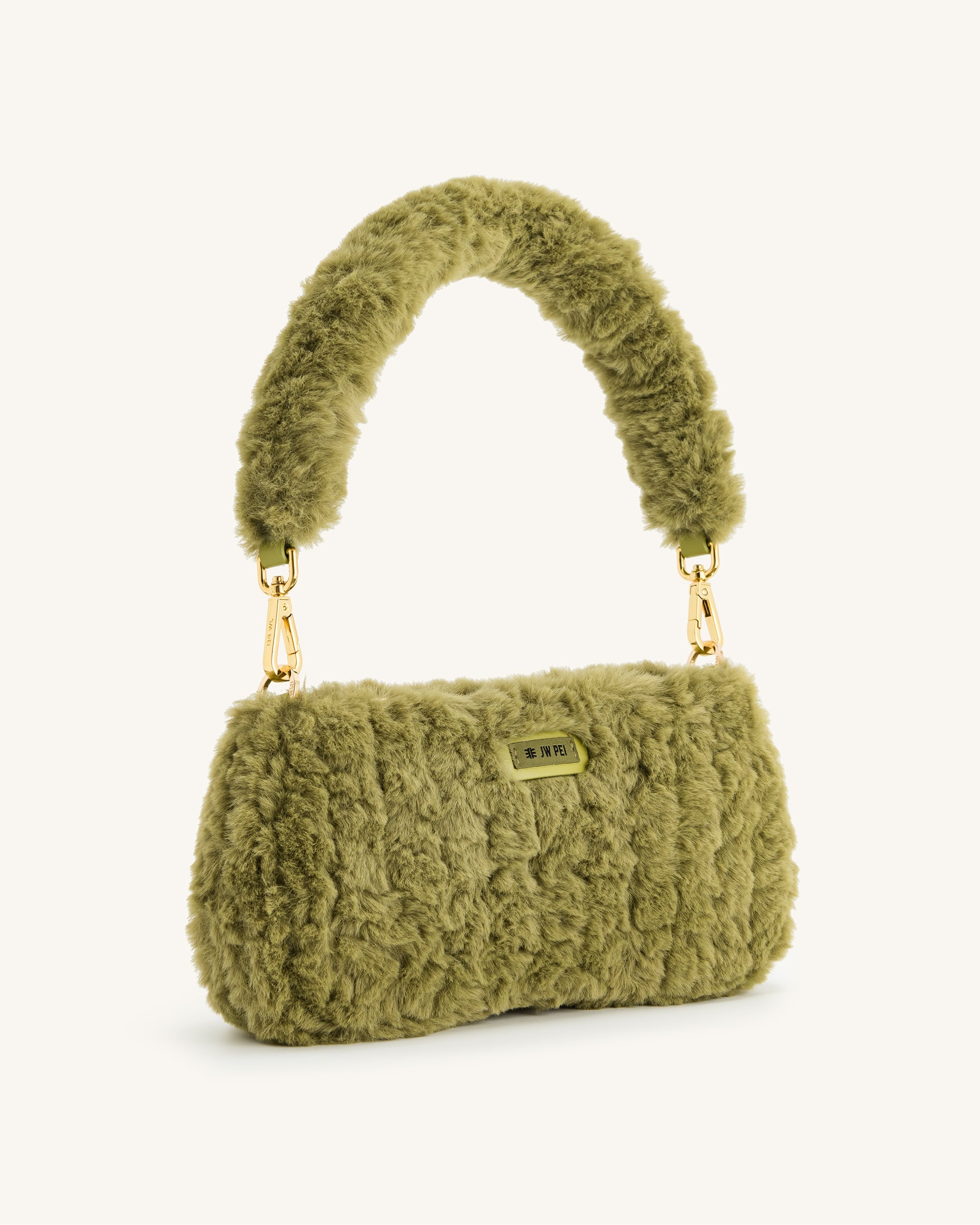 Eva Schultertasche aus Kunstpelz - Erbsengrün