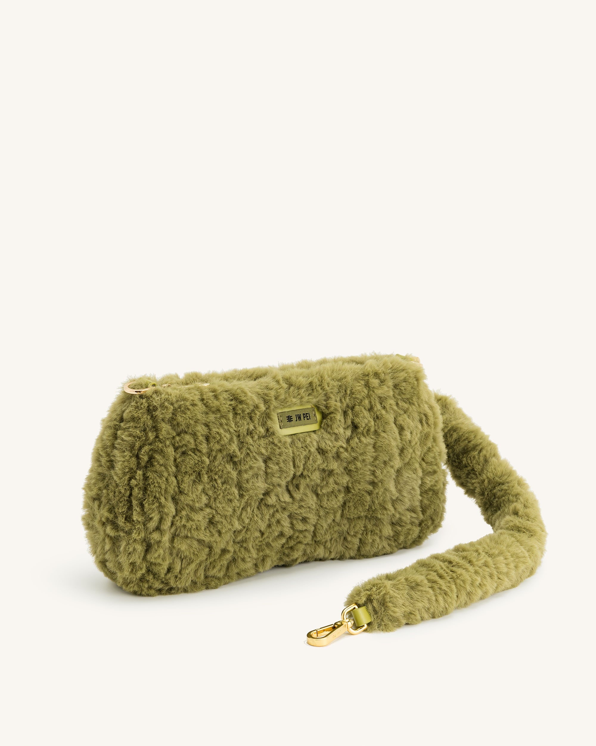 Eva Schultertasche aus Kunstpelz - Erbsengrün