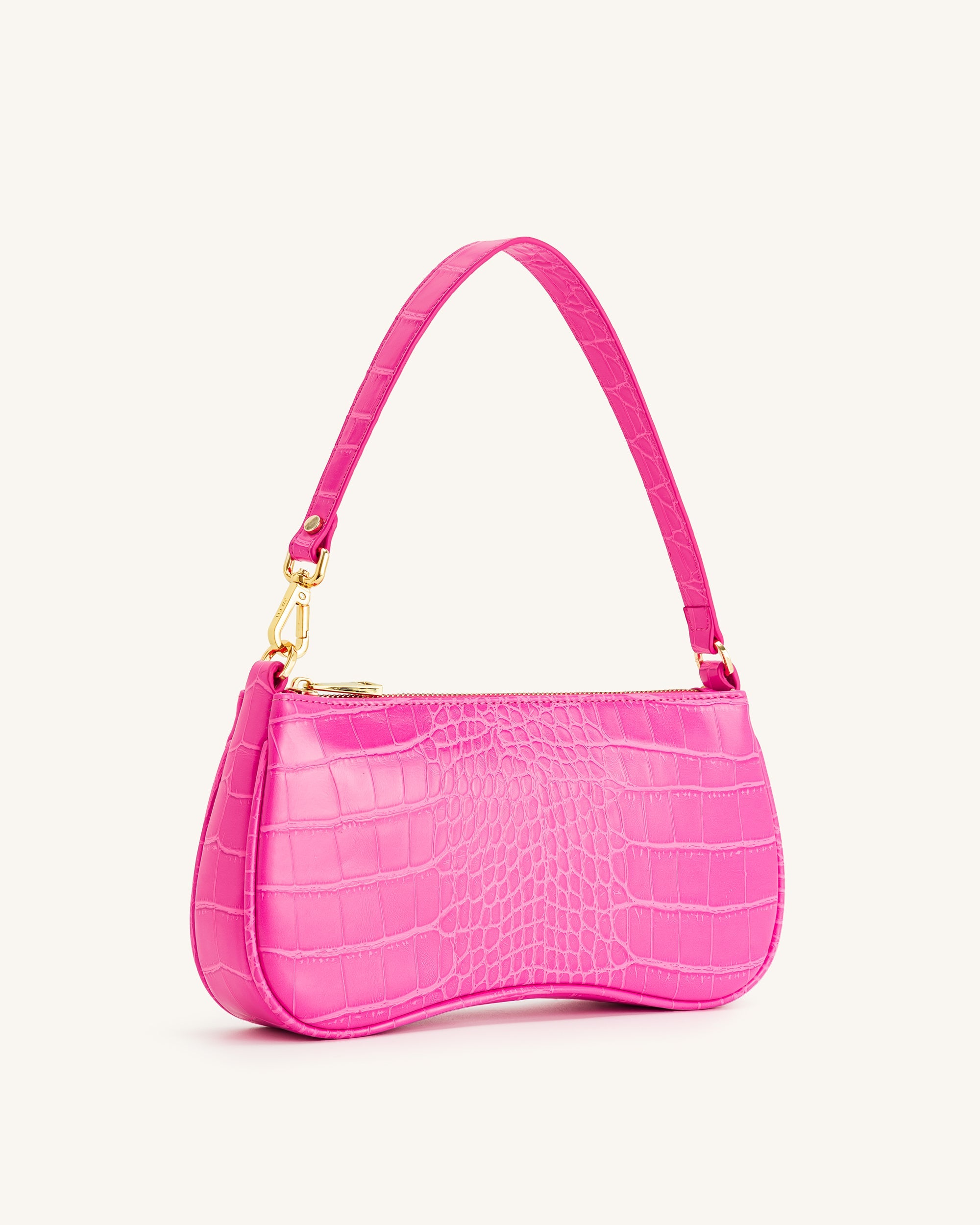 Eva Schulterhandtasche - Heißrosa Krokodil