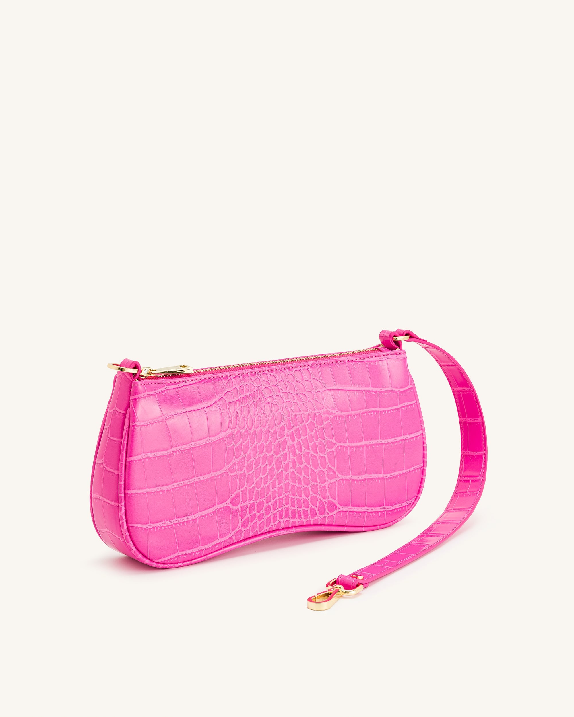 Eva Schulterhandtasche - Heißrosa Krokodil