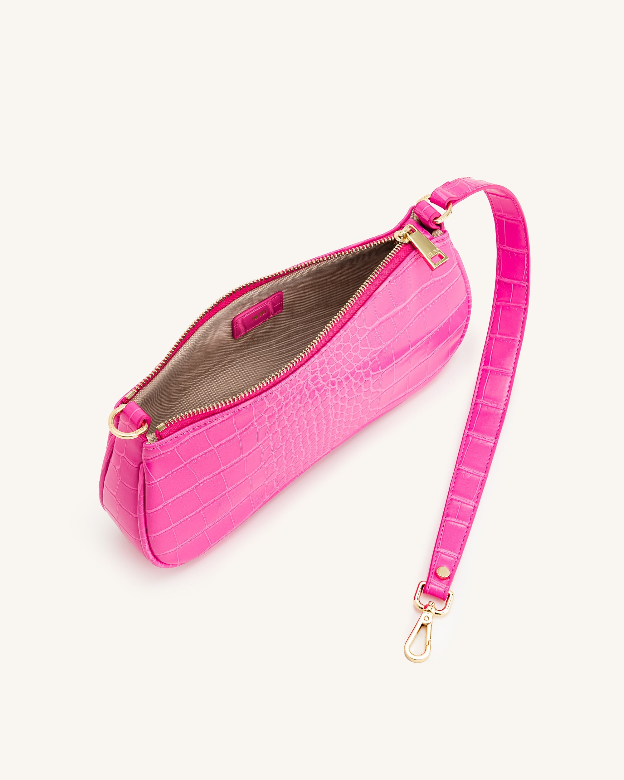Eva Schulterhandtasche - Heißrosa Krokodil