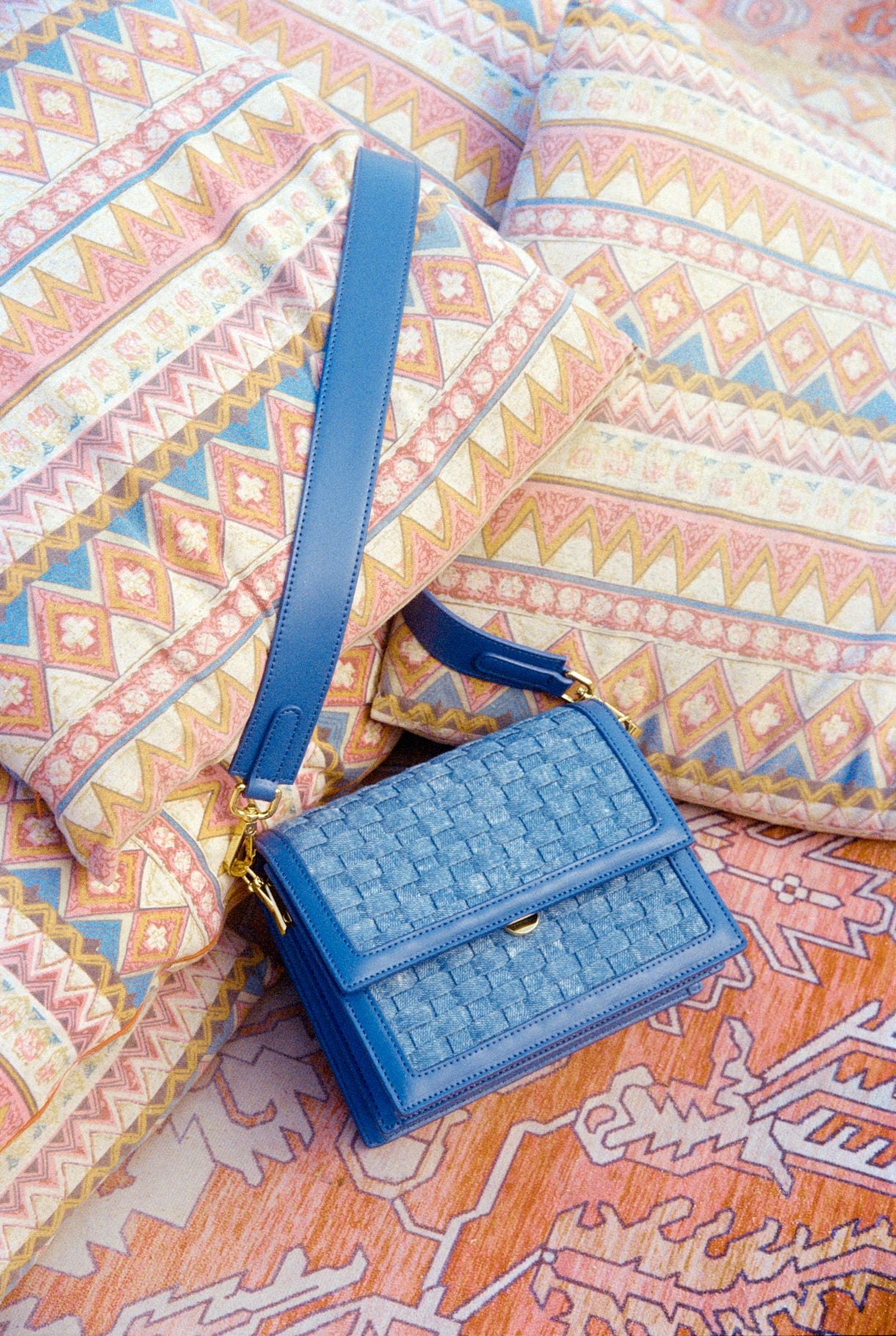 Mini-Klappentasche - Blaues Denim-Gewebe