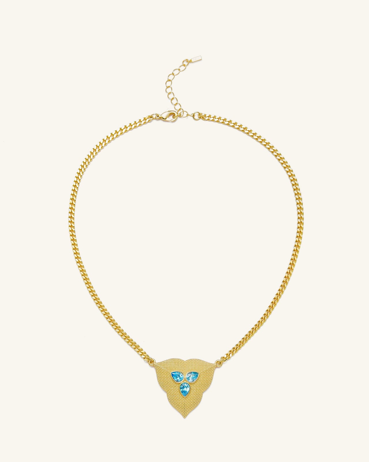 Halskette mit Blattanhänger - 18 Karat vergoldetes & Aquamarin-Zirkon