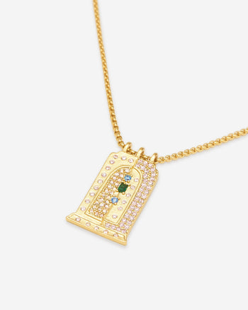 Römische Halskette mit kleinem Bogenanhänger - 18 Karat vergoldetes & Mehrfarbiger Zirkon
