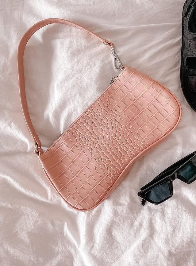 Eva Schultertasche - Krokodilprägung in Pink