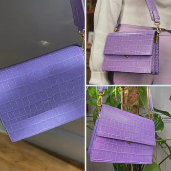 Mini-Klappentasche - Krokodilprägung in Lila
