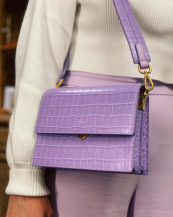 Mini-Klappentasche - Krokodilprägung in Lila