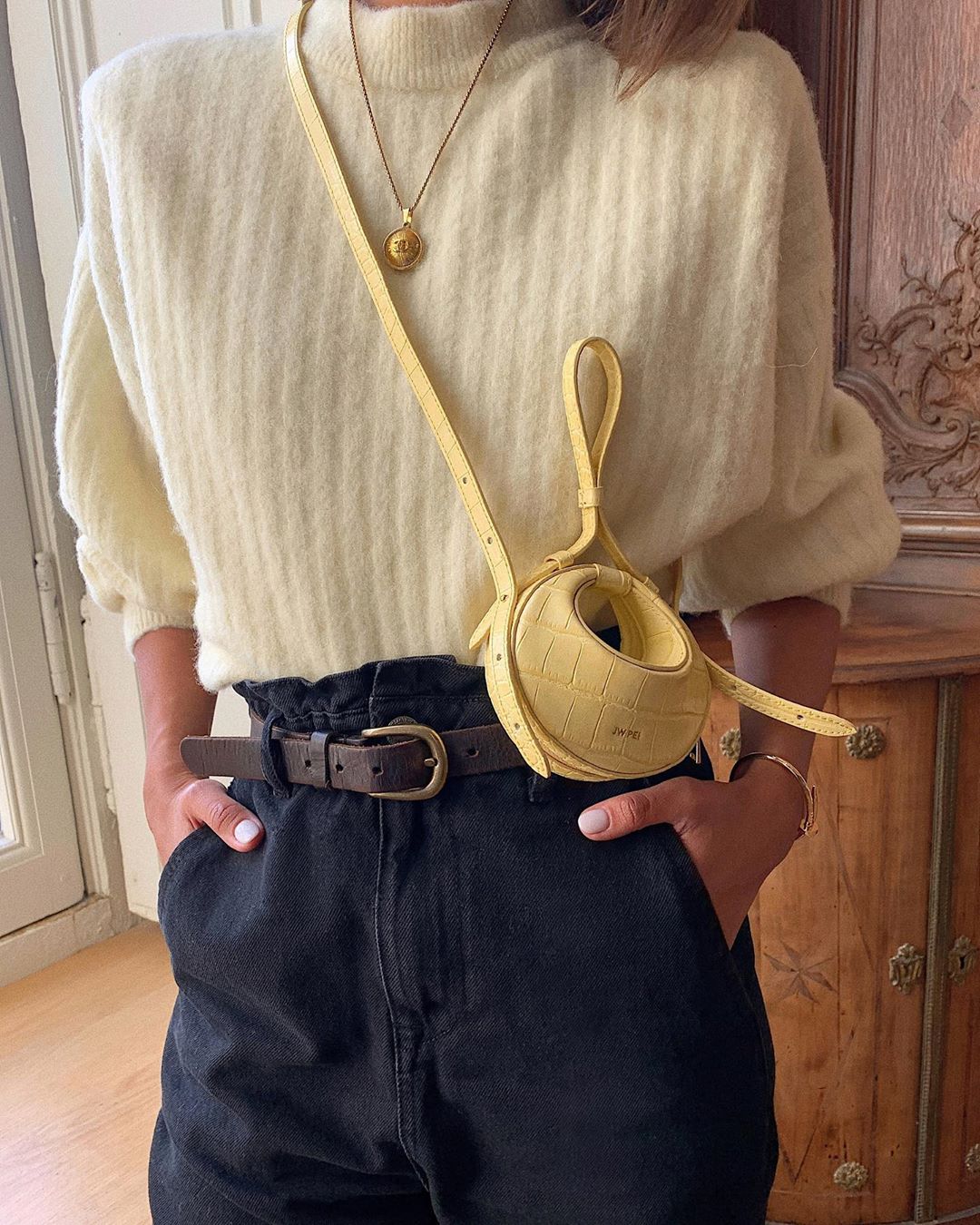 Rantan Super Mini-Tasche - Krokodilprägung in Hellgelb